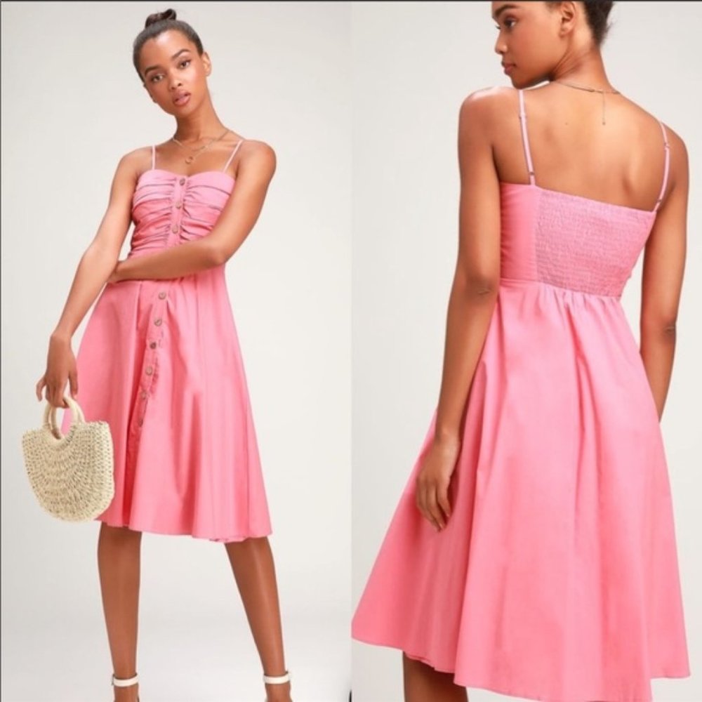 Lulu’s Pink Button Up Midi Dress
